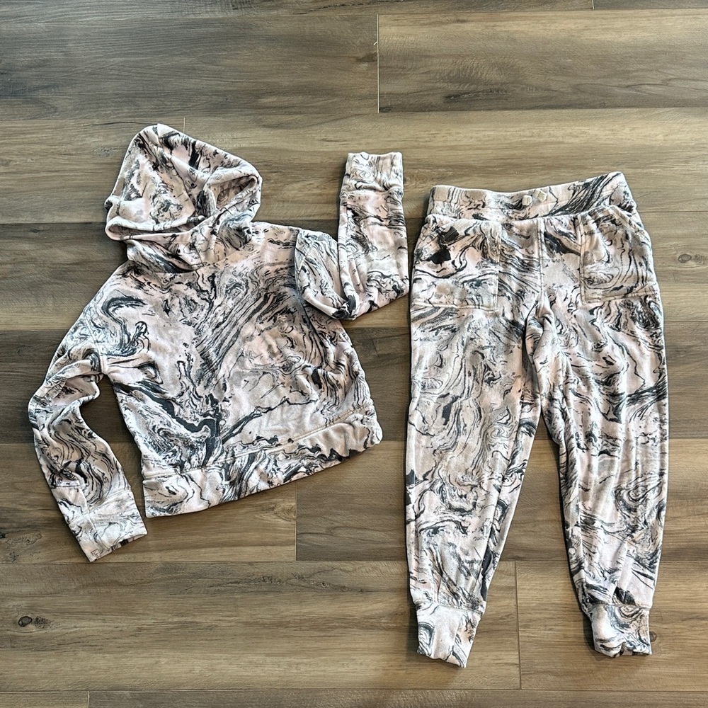 Girls Marble Print Hoodie and Joggers Set, size 8
